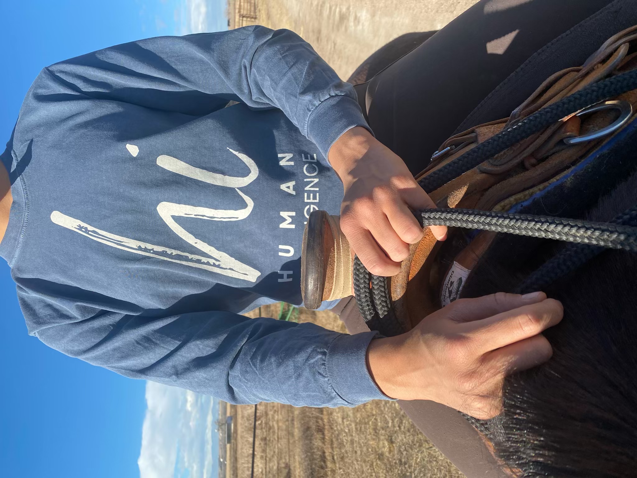 Lucie, a real human, horsing around in Platteville, CO